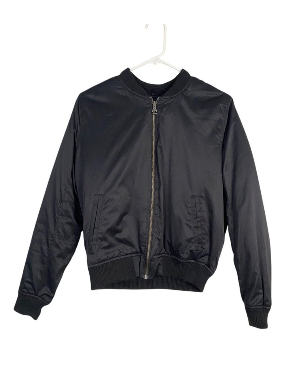 American Eagle Bomber Jacket Black Full Zip quilted Lining Small Warm Cozy